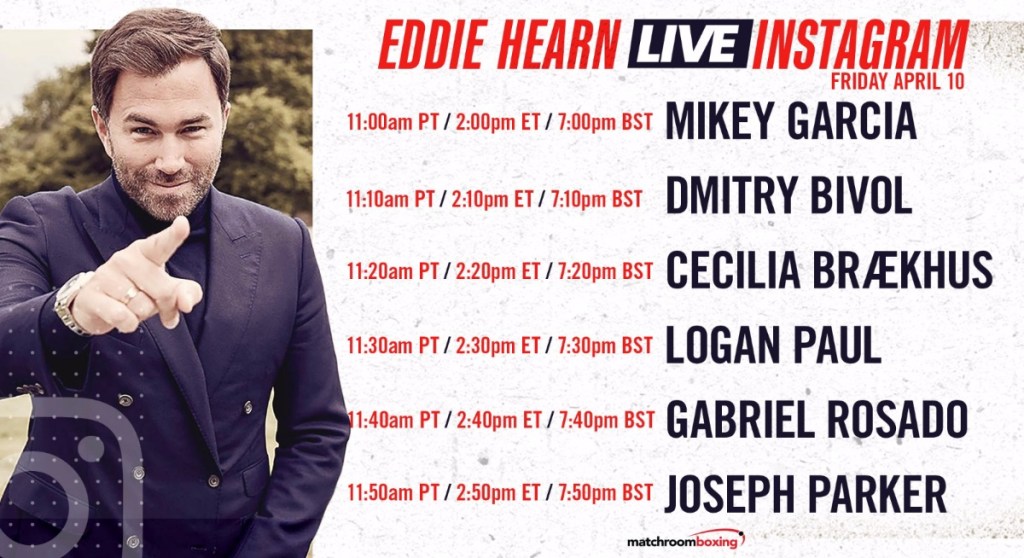 EDDIE HEARN CATCHES UP WITH MORE STARS ON INSTAGRAM LIVE&nbsp;TODAY